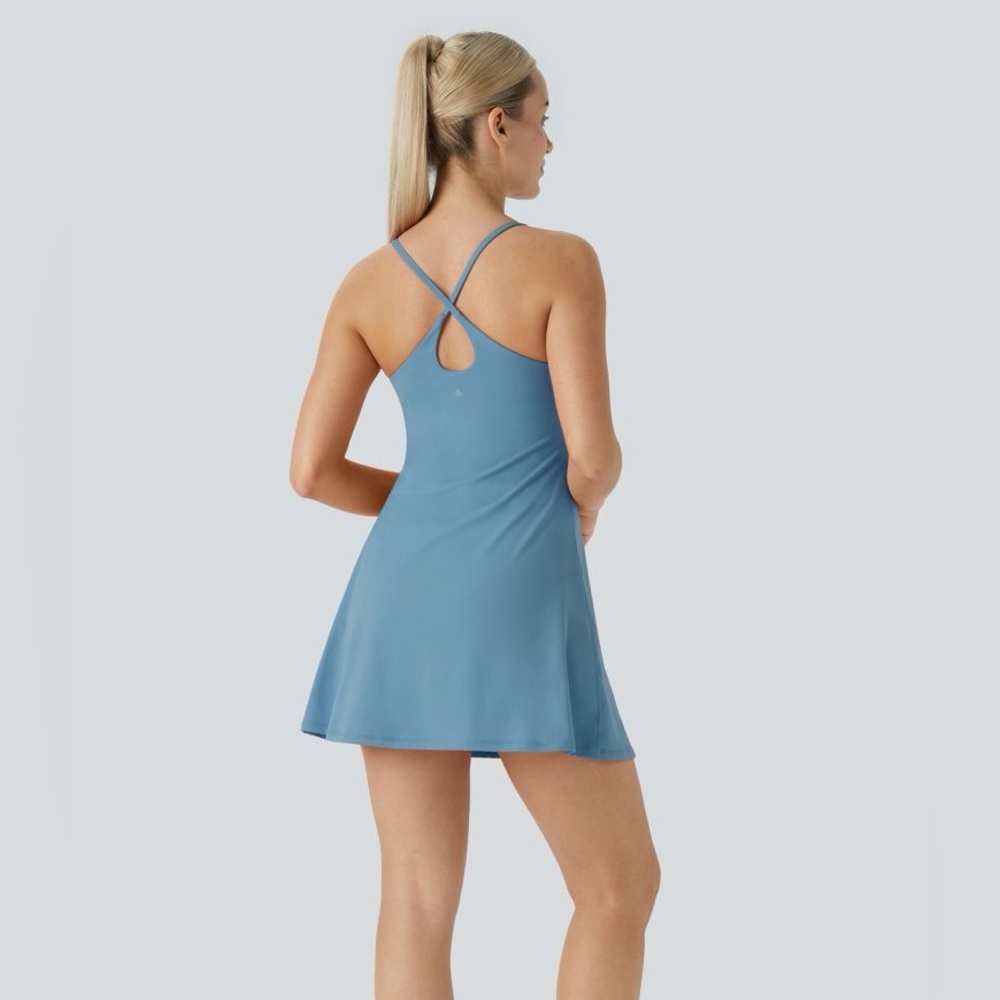 Halara SoftlyZero Plush Backless Active Dress Warm Mid Blue Athletic Size Medium - Picture 2 of 11